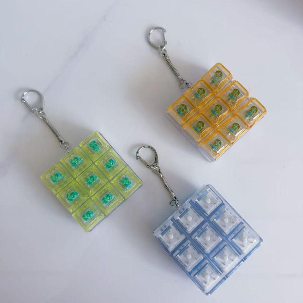 Colorful Keycap Decompression Fidget Keychain 9 Keys Button Finger Clicker Toys Adult Kids