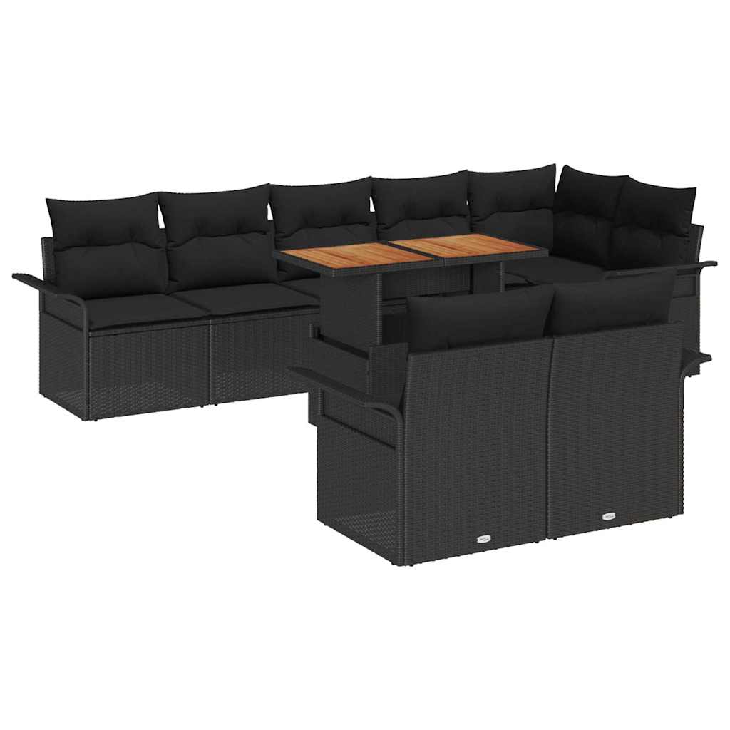9 piece Black Garden Sofa Set with Cushions