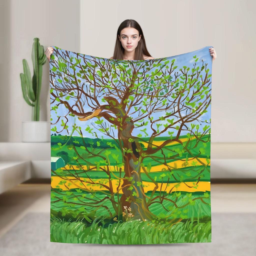 David Hockney Early Spring Lone Tree Blanket Quality Soft Throw Blanket Winter Girls Boys Living Room Fashion Bedspread