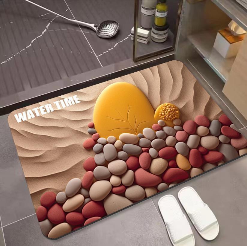 3D Floor Mat with Pebble Print for Household Bathroom and Non Slip Quick Drying Foot Pad