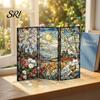 Colorful Folding Screen Mini Decorative Stained Glass Effect 3 Panel Divider Acrylic Desktop Office Desk Decoration Ornament for Home Living