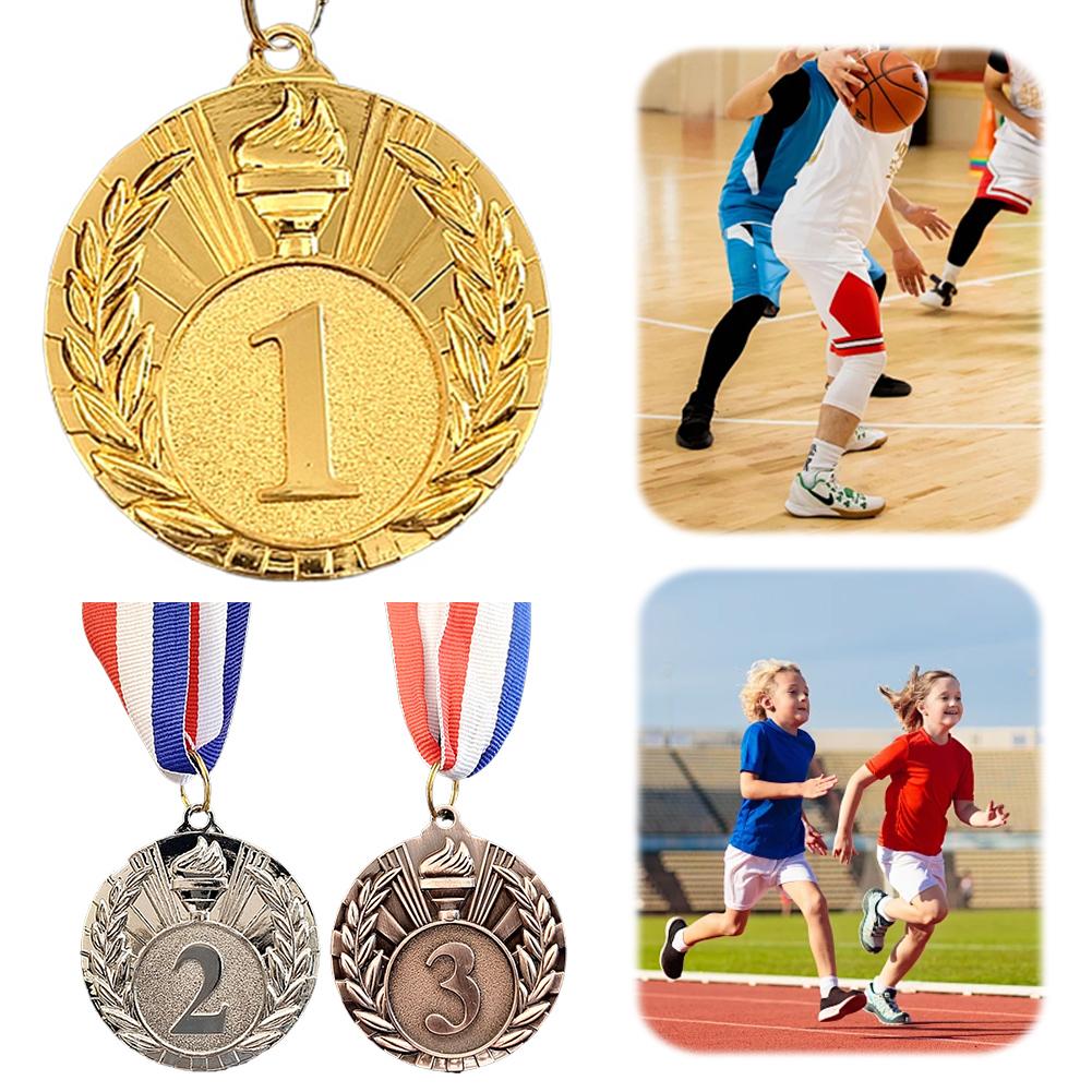 5 cm Gold-/Silber-/Bronzemedaille, Sportbelohnungen mit Halsband, Studentenbelohnungen, Metallmedaillen für Gewinner von Marathon-Ballspielen