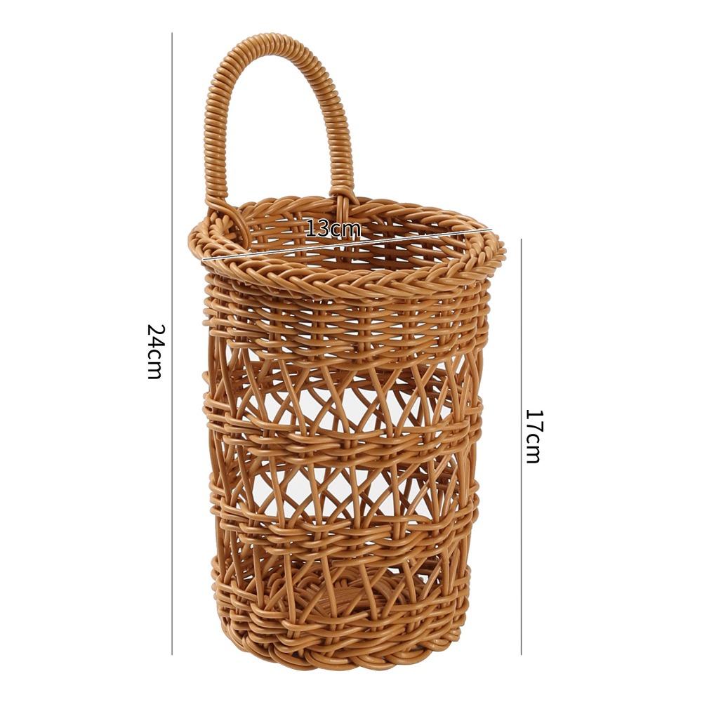 New Woven Hanging Basket Hollow Hanging Handle Faux Rattan Basket Wall Storage Basket Kitchen Storage