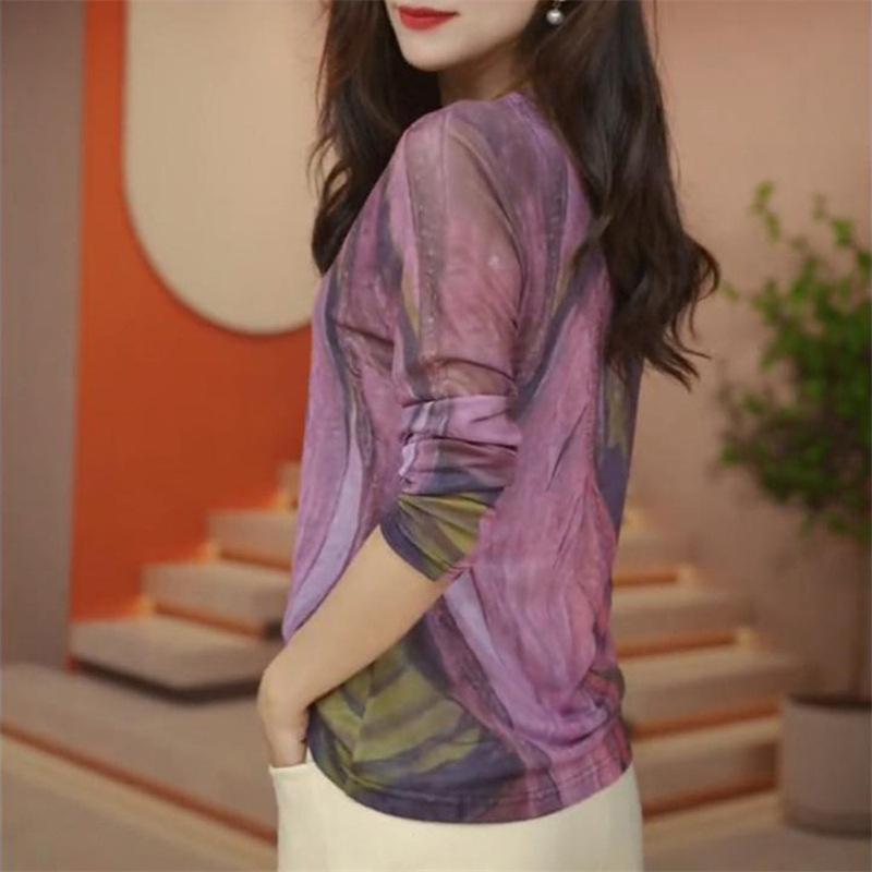 Women's Autumn/Winter Skin-Friendly Double-Layer Mesh Breathable T-Shirt - Versatile, Warm, and Slimming Top
