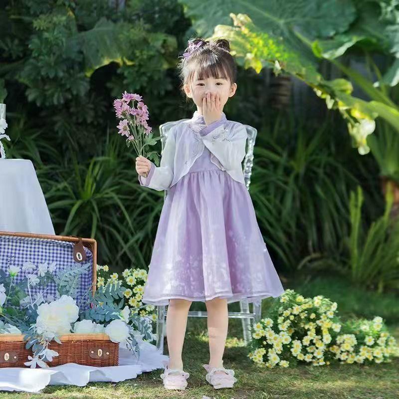 Hanfu kız Çin tarzı kumaş yaz elbisesi Antik Tang takım elbise süper peri kostüm küçük kız denizkızı prenses etek iç çamaşırı