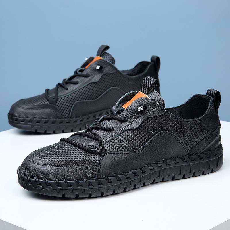 Autumn Handmade Genuine Leather Shoes Casual Men Shoes Design Fashion Sneakers Man Loafers Soft-soled Flat Driving Shoes