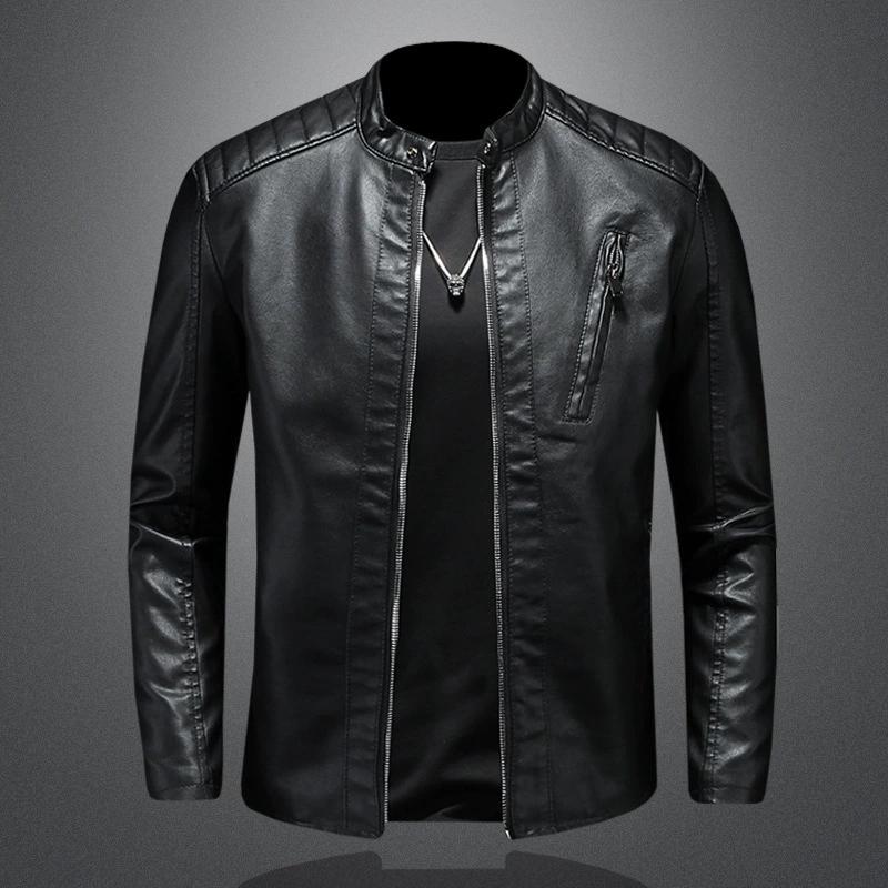 Autumn Plus Collar Leather Jacket for Men, Trendy Slim Fit Men's Casual Motorcycle Suit Leather Jacket
