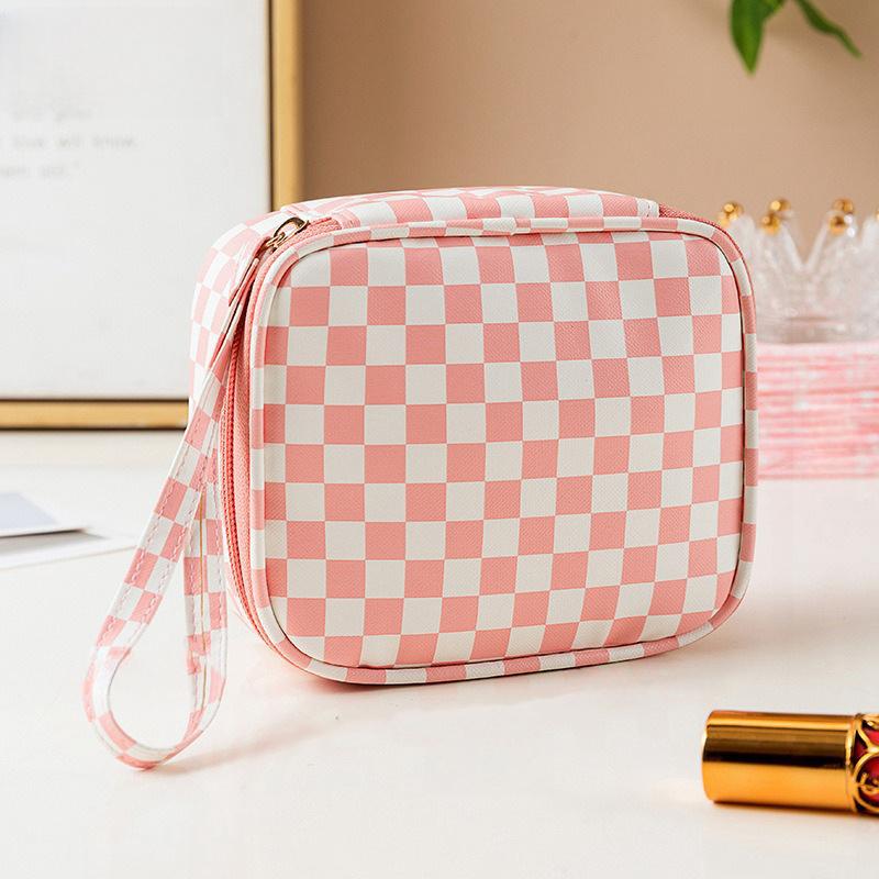 Grid Trendy Pattern Large Capacity Traveling Storage Bag Portable Pouch Makeup