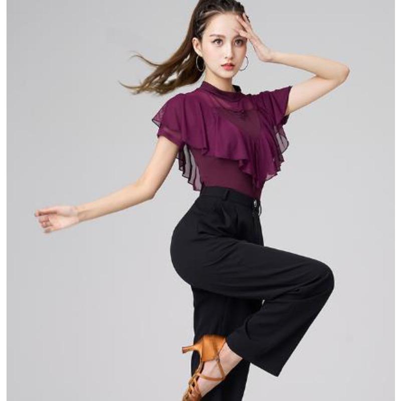 Women Summer Party Dress Latin Dance Flounce Practice Long Sleeve Performance