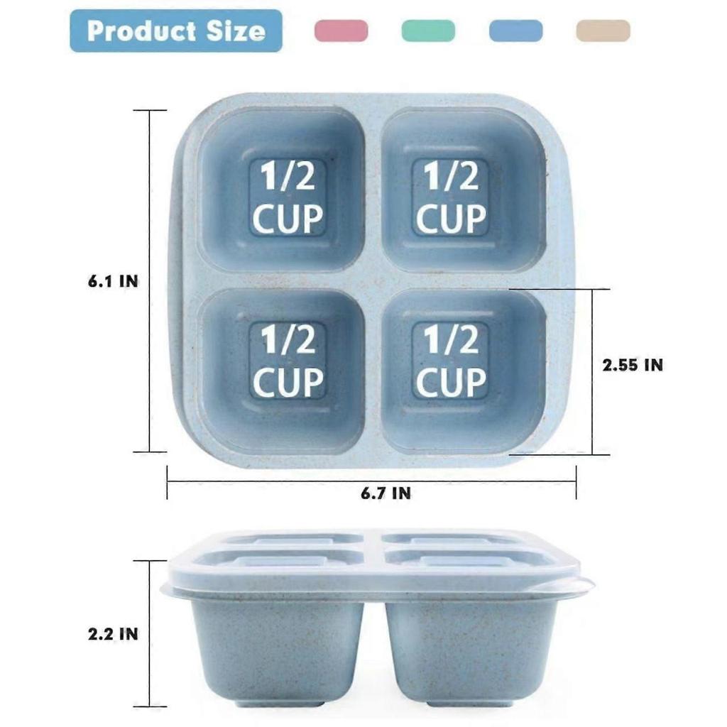 4-pack Snackldor, Bentoldor med 4 Fack fr Barn och Vuxna, Matldor med Indelningar fr Skolan (Grn/Bl/Rosa/Vit)