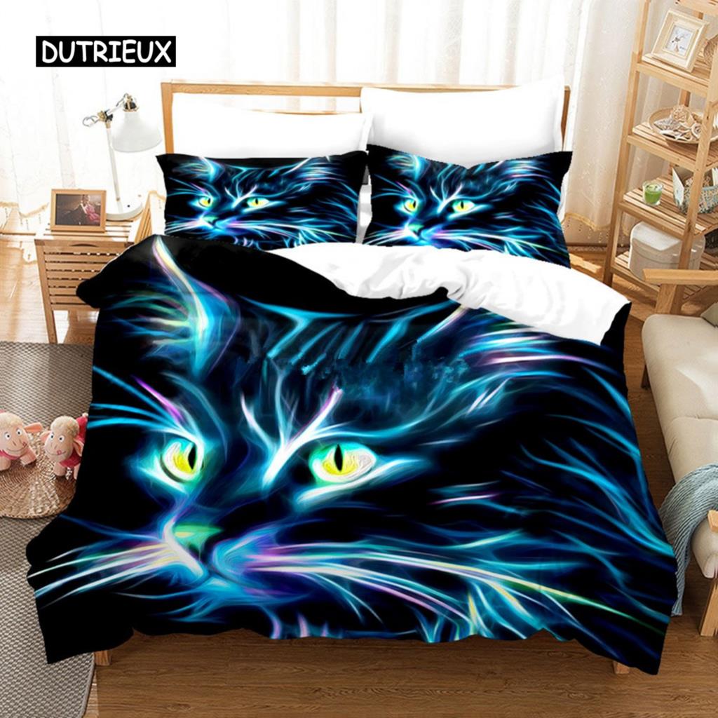 3D Cute Wolves Cat Dog Print Bedding Set Cute Duvet Quilt Cover Wild Animal Tribal Bed Cover With Pillowcases Custom Bed Linen