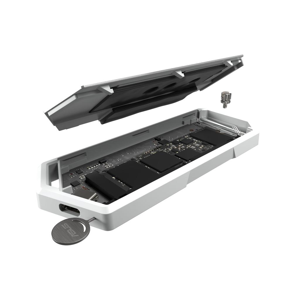 ASUS ROG STRIX ARION White Edition NVMe External SSD Case Installation To C To A Cables Thermal Pad Included Aura Sync Compatible / M.2 / Tool-less /