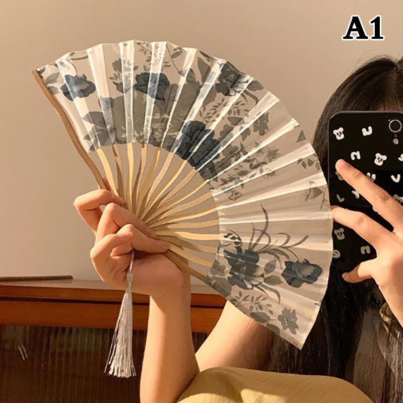 21/22cm Portable Hand Fold Fan New Chinese Style Dance Props Retro Shell Fan Woman Men Bamboo Wood Silk Flower Folding Fan