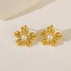 Boho Style Flower Pearl Stud Earrings for Women Stainless Steel Earrings Hypoallergenic Fashion Wedding Trendy Jewelry Gifts
