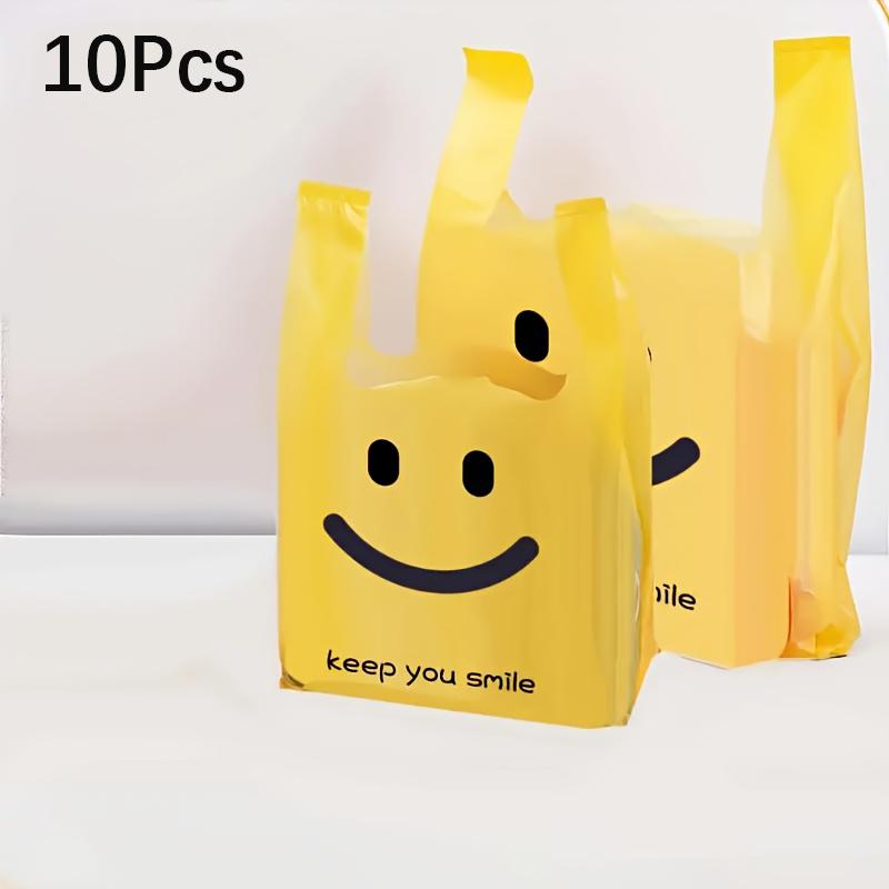Gelbes Smiley Einkaufstaschen Robuste Plastik Tragetaschen mit minimalistischem Design Ideal für Firmen-, Event- und Mode-Einzelhandelsverpackung Geschenktüten