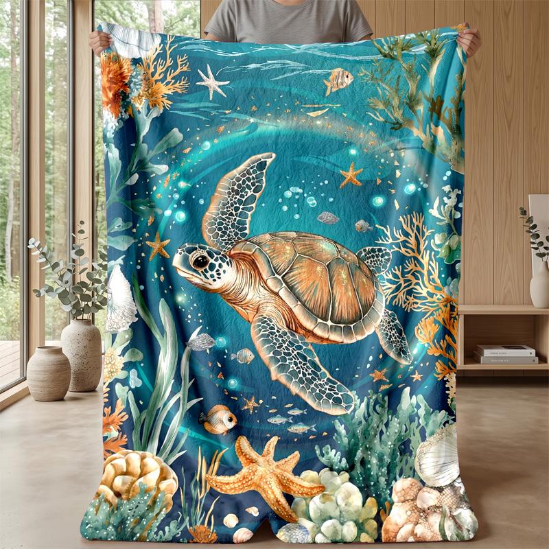 Oceanic Sea Life 3 Theme Blanket Lightweight Warm Flannel Blanket Decorative Throw Blanket for Home Decoration