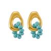 Qiong Yao Turquoise Beaded Pendant Earrings, 18K Gold-Plated Stainless Steel, Fade-Resistant Exquisite Design