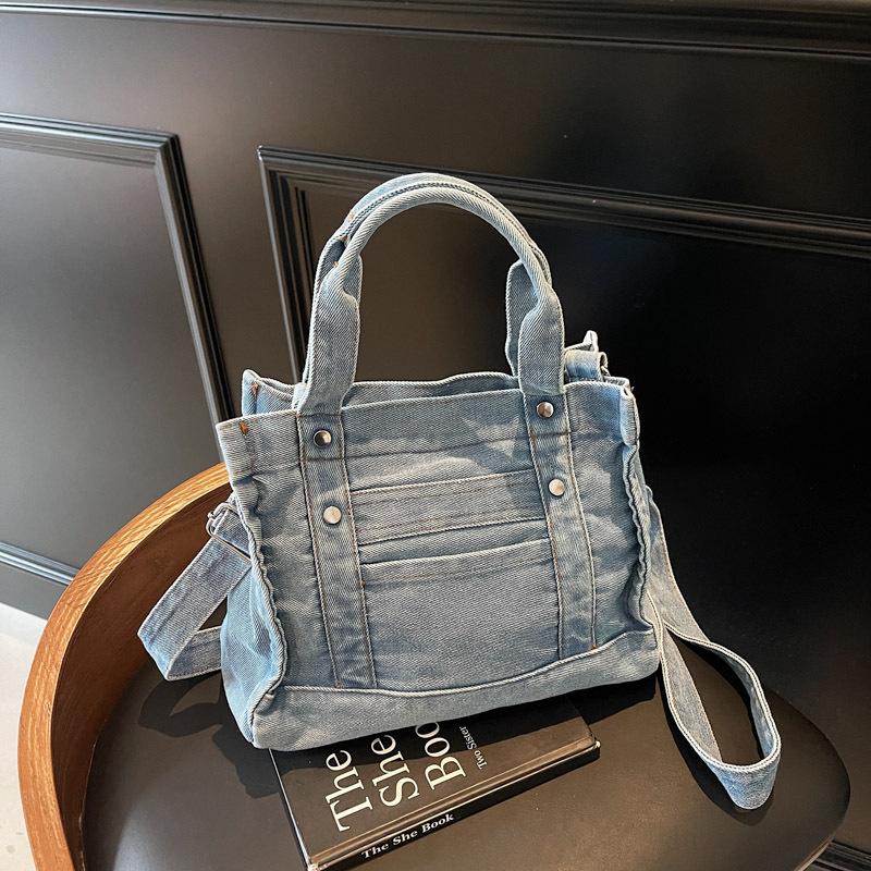 2025 Summer Ins Korean Version Canvas Bag Popular Denim Shoulder Messenger Bag Japanese Casual Handbag Women