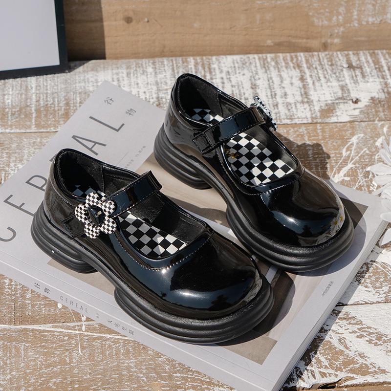 

Весна 2025 Туфли принцессы из кожи в британском стиле для девочек - Дизайн с круглым носком Size 27 / 16.5cm чёрный