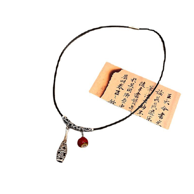 Mid-Century Style Double Fish Ceramic Necklace - Retro Distressed Sweater Chain Jewelry