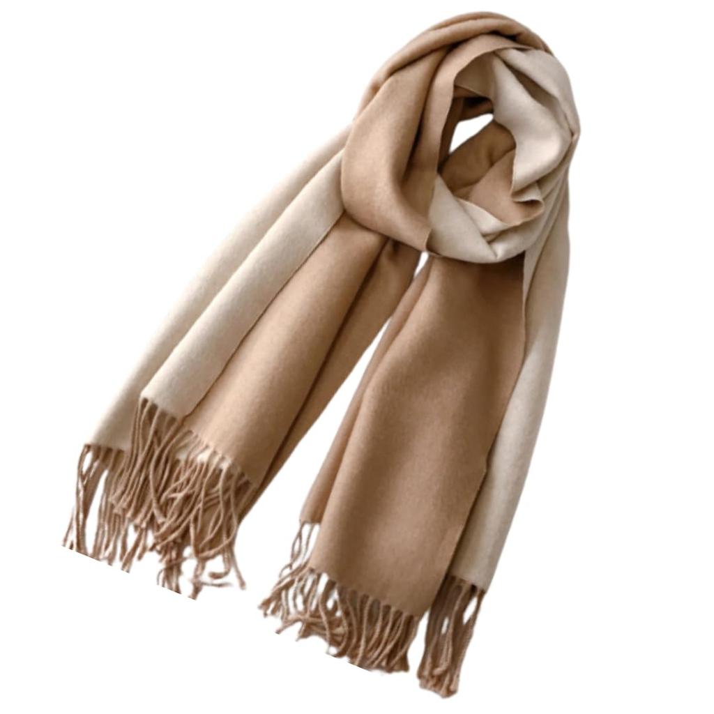 [Uccellino] Two-tone Large Stole/Scarf, Thick, Cashmere-like, Washable, Cold Weather Shawl/Throw, Reversible (Beige X Brown)