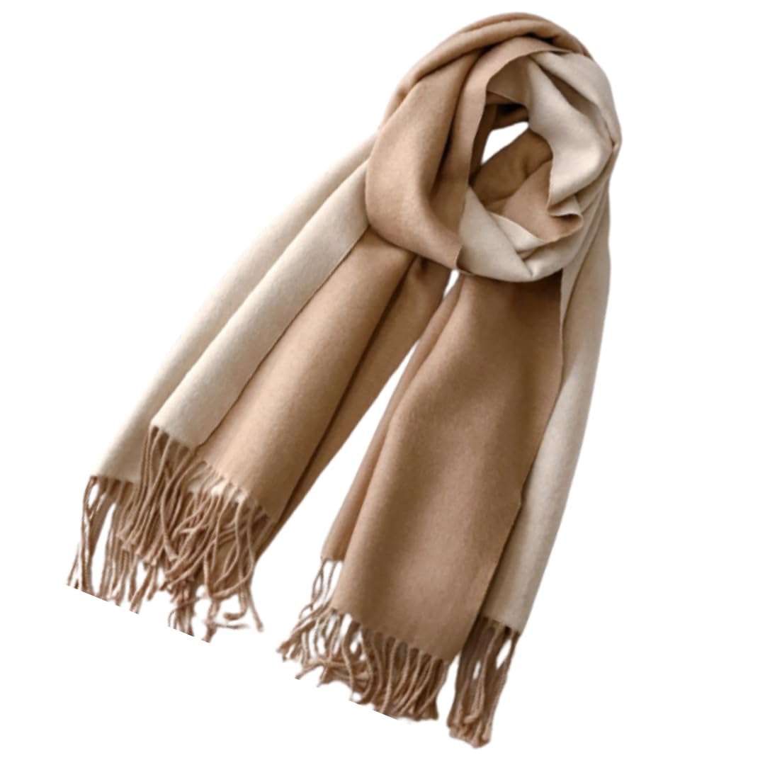 

[Uccellino] Two-tone Large Stole/Scarf, Thick, Cashmere-like, Washable, Cold Weather Shawl/Throw, Reversible (Beige x Brown)