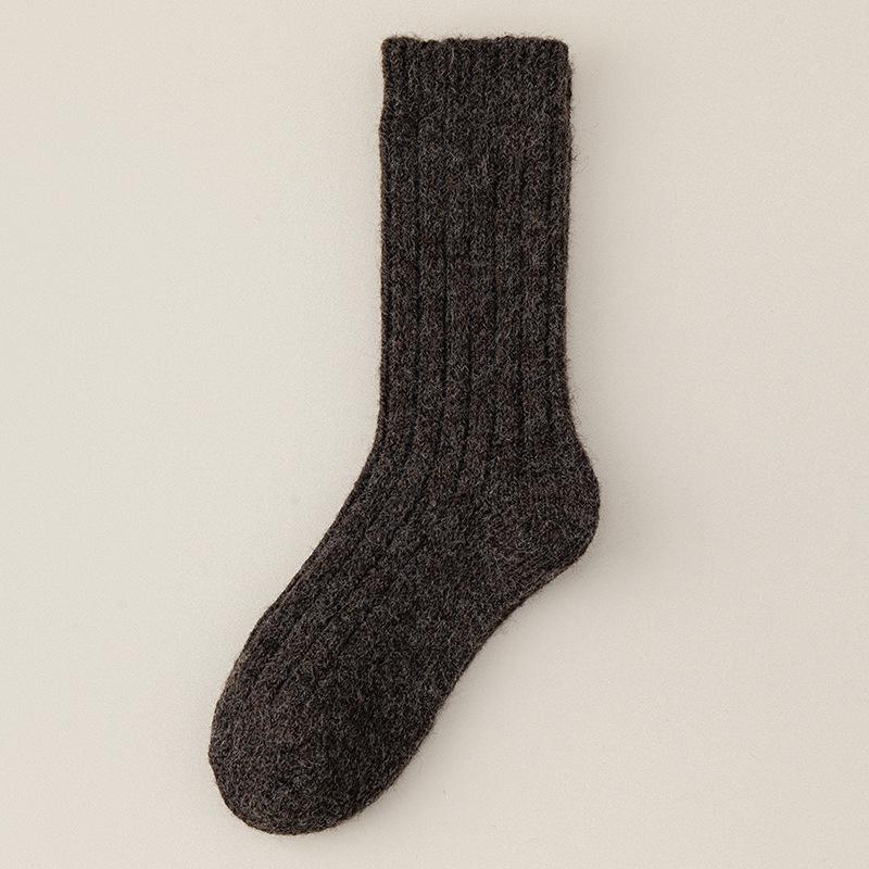 Women s Mid-Calf Wool Socks - Warm Velvet Thick Retro Knitted Japanese Style Solid Color for Autumn and Winter. One Size