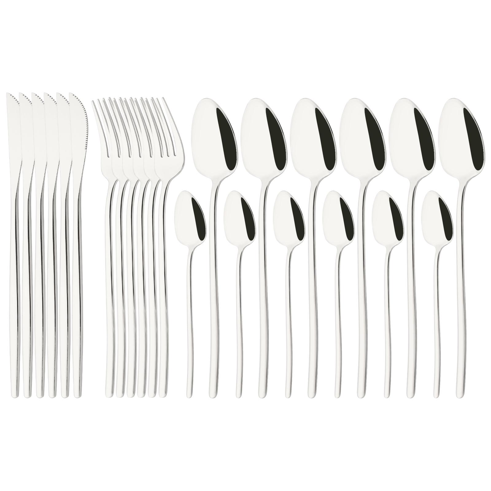 

24Pcs Pink Gold Dinnerware Tableware Set Mirror Stainless Steel Cutlery Kitchen Knife Fork Spoon Restaurant Wedding Flatware Set серебряный