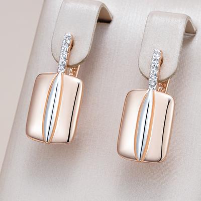 Luxury Shiny Natural Zircon Square Drop Earrings For Women  Rose Gold  Color Mix Design Bride Daily Fine Jewelry