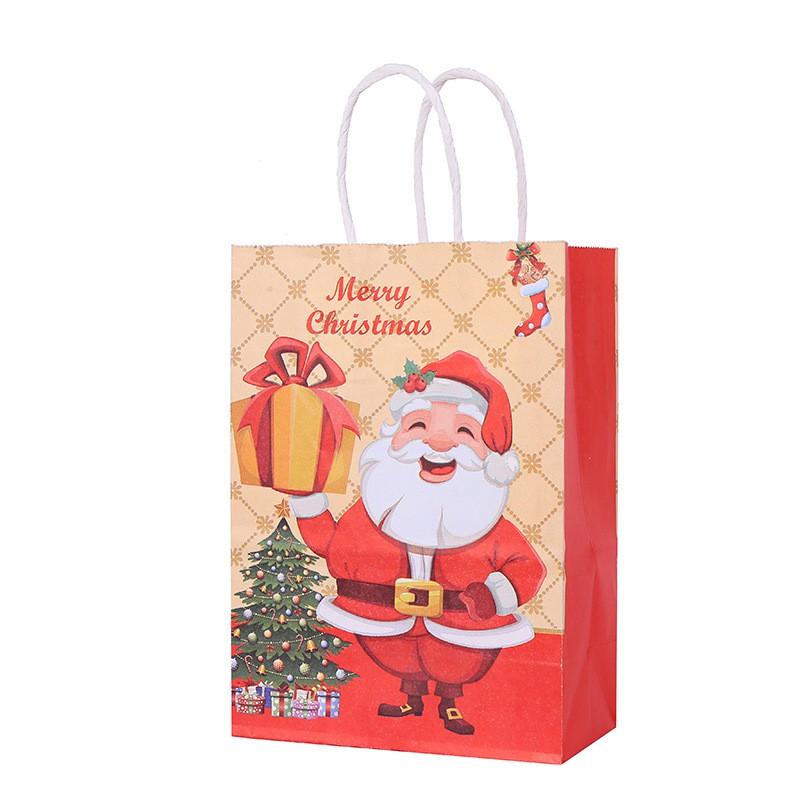 Christmas Gift Bag Kraft Paper Handheld Holiday Snowman Reindeer Theme Party Favors