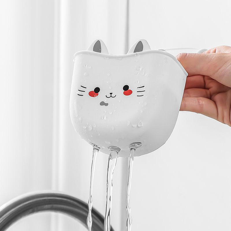 White Cartoon Cat Hanging Basket Soft Snap Fastener Faucet Sponge Holder Silicone Sink Hanging Storage Bag Faucet Accessories