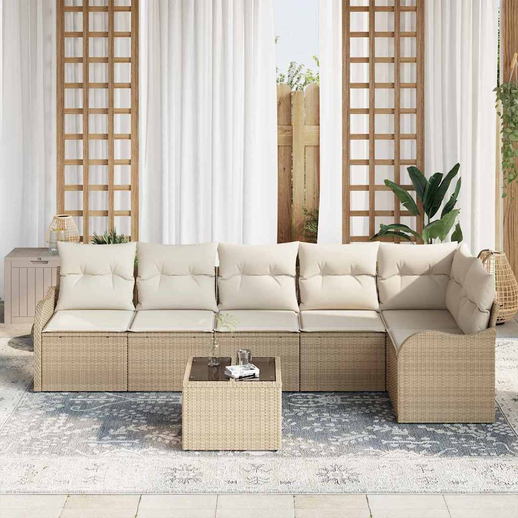 Garden Sofa Set with Cushions and Storage 7 Pcs Brown Poly Rattan