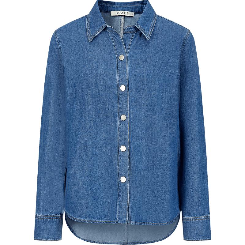 JUZUI Women s H-Line 100% Cotton Denim Shirt M