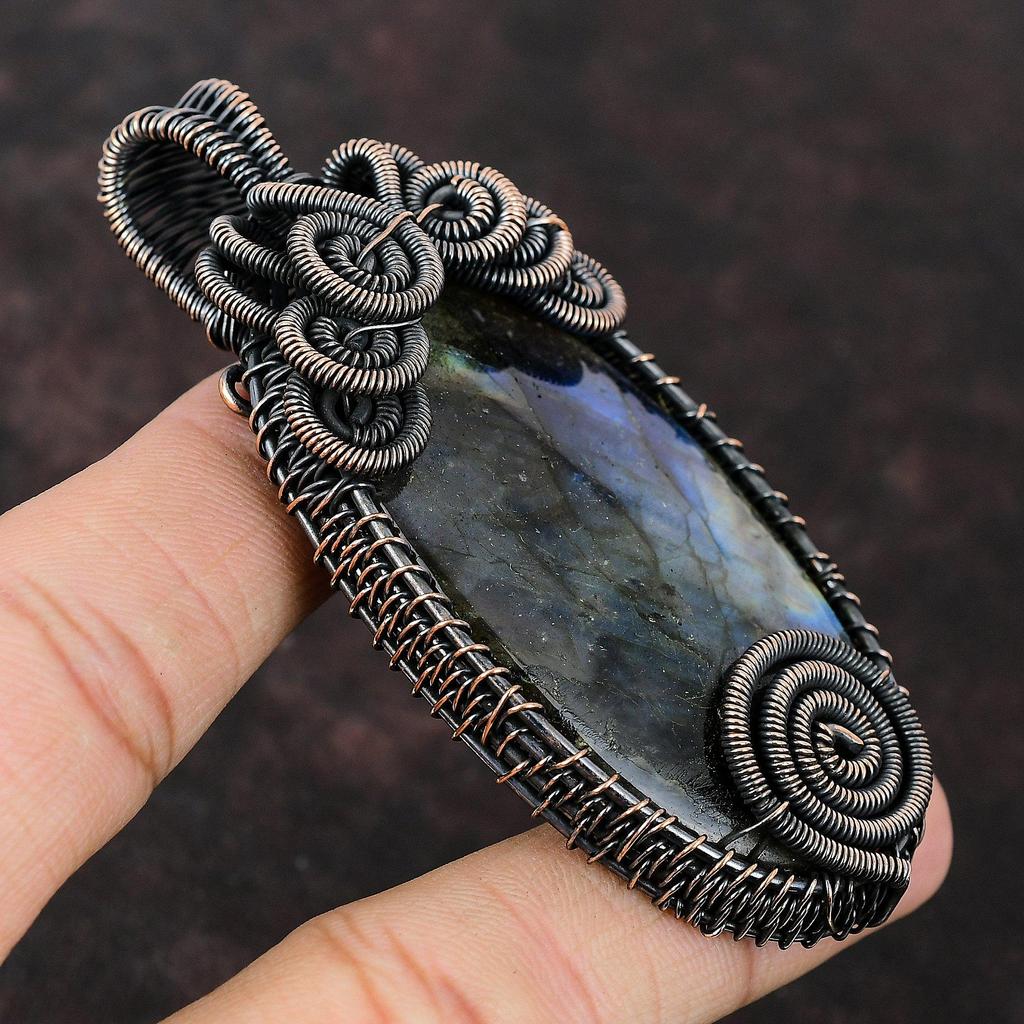 Labradorit Kupfer Anhänger Kupferdraht umwickelter Anhänger Edelsteinanhänger Labradorit Anhänger Schmuck Handgefertigter Kupferschmuck Jubiläumsgeschenk