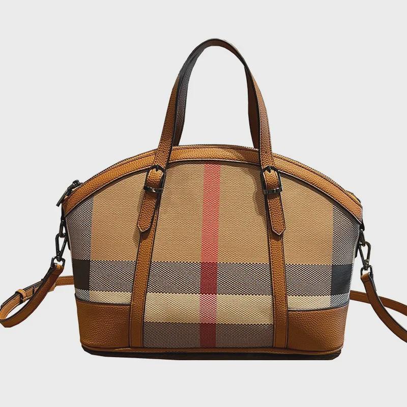 "2023 Women's Genuine Leather Plaid Shell Handbag - Versatile, Large Capacity, Shoulder & Messenger Bag"