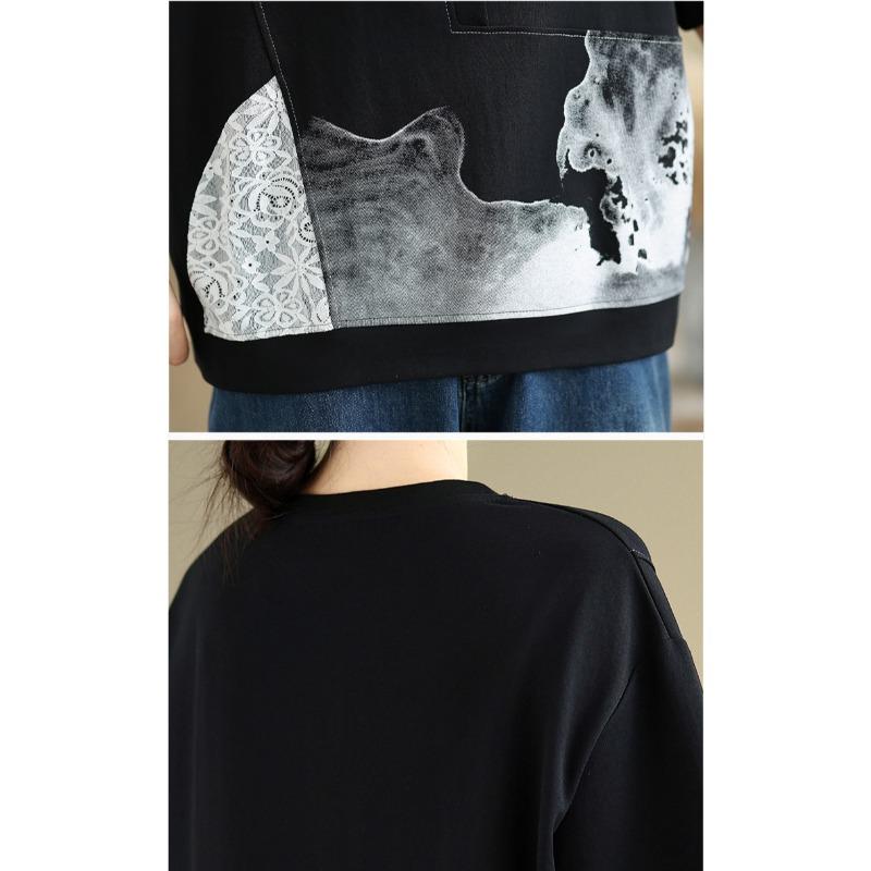 DIMANAF 2025 Sommer Plus Size T-Shirt Damen Kurzarm Rundhals Spitze Kurzes Lockeres Top Tees