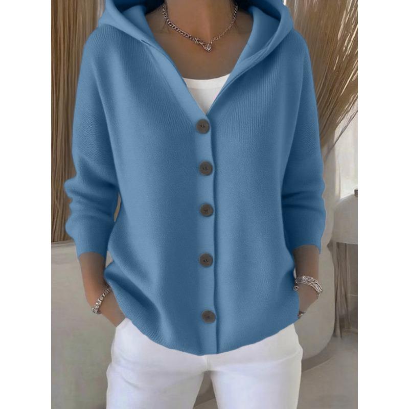 Women Solid Casual Hooded Knit Cardigan Fashion Sweater Coat For Autumn Winter