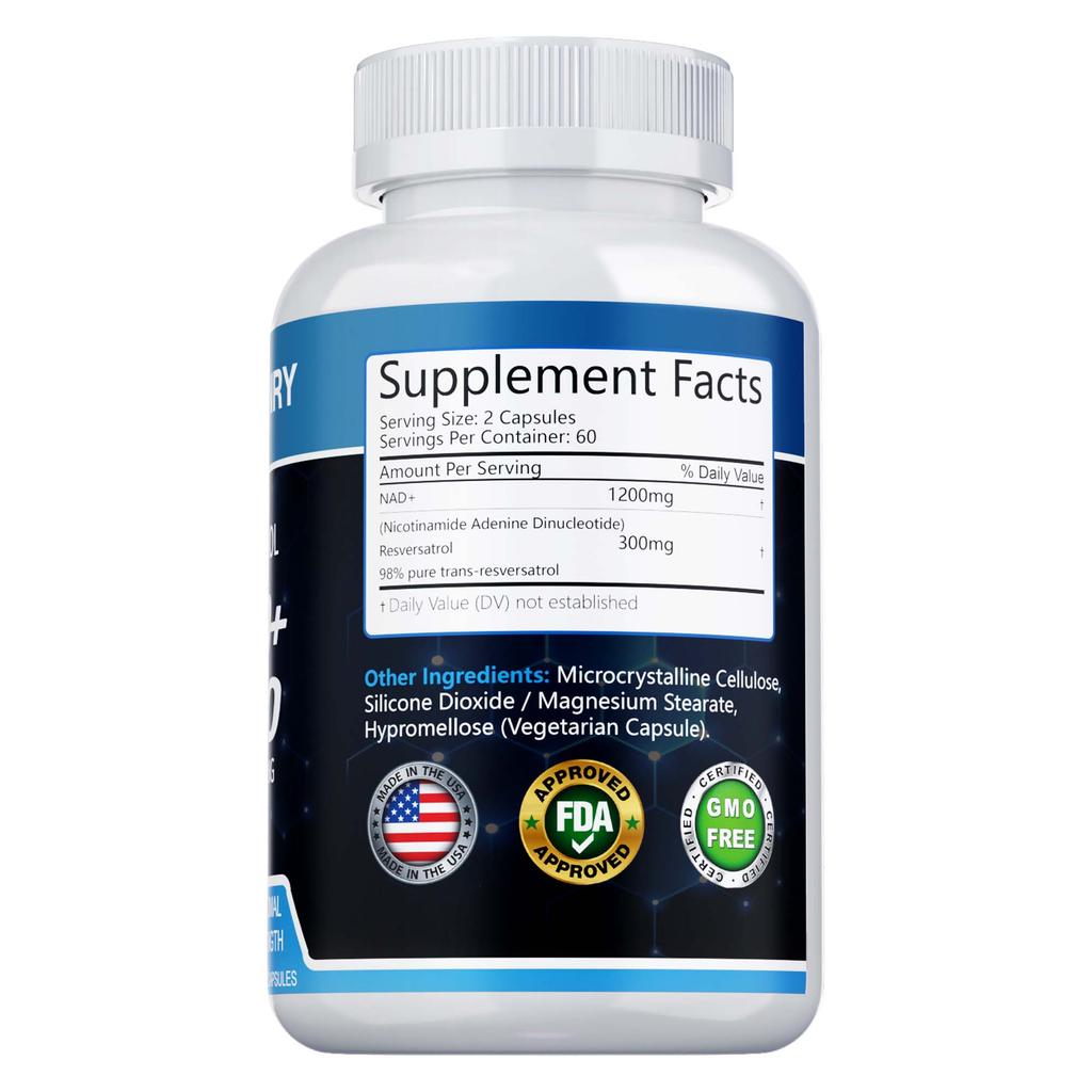 NAD+ 1500mg - Resweratrol, Naprawa DNA, Produkcja Energii, Metabolizm, Wspomaganie Koncentracji
