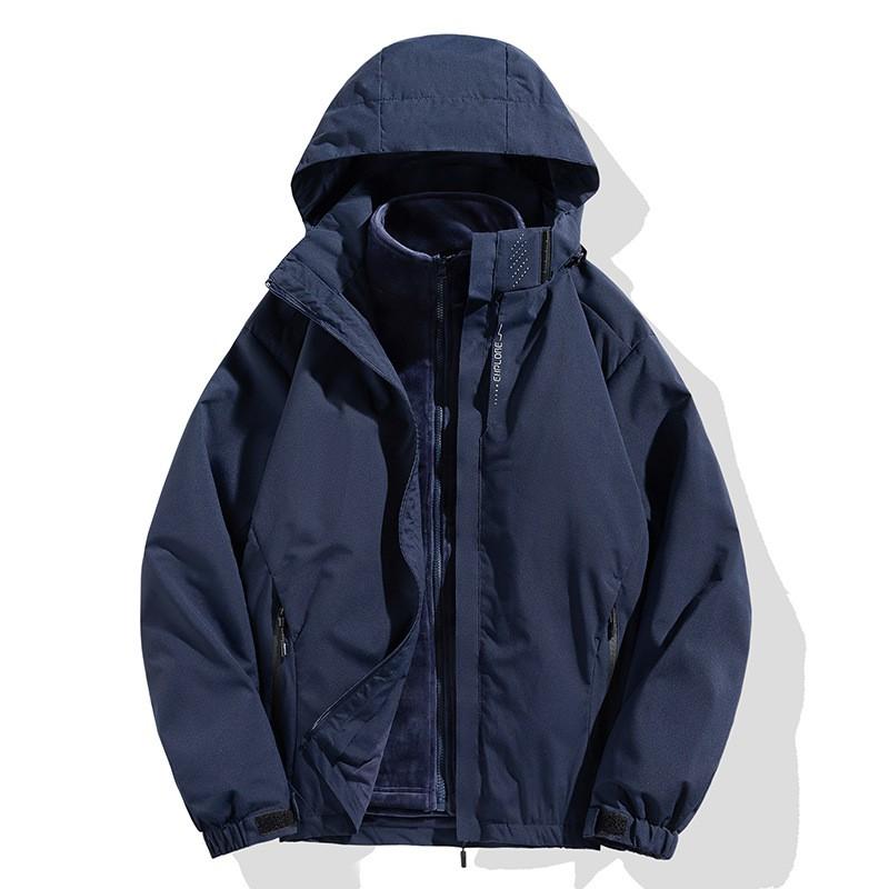 Men Women Couples 2-in-1 Removable Hooded Winter Jacket With Fleece Liner Long Outer Shell