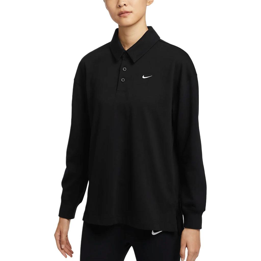 Nike Sportswear Essentials Oversized Logo Outdoor Casual Sports Long Sleeve T-Shirt Women Tops Black Sail-White FZ5814-010
