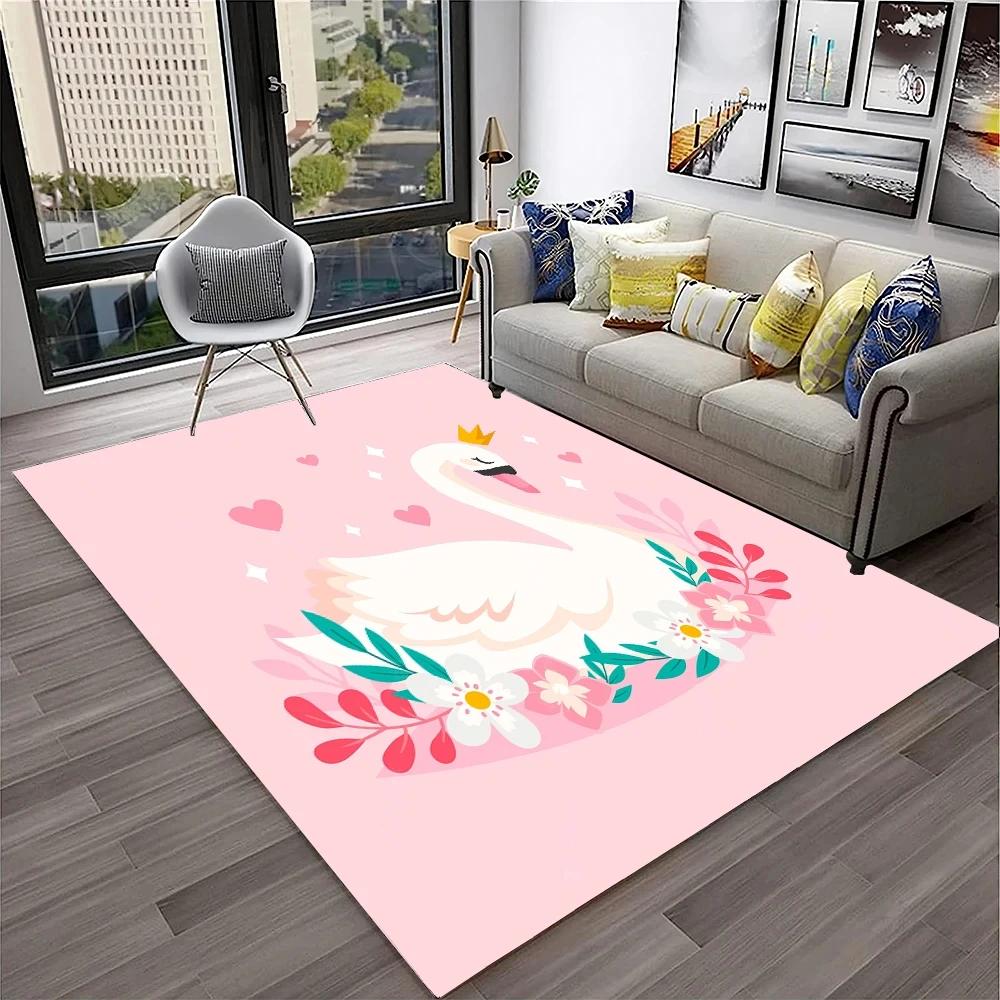 Cute Swan Princess Carpet Cartoon Animal Rug for Girl Teen Bedroom Sofa Decor Non-slip Floor Mat Entrance Doormat Kitchen Rugs