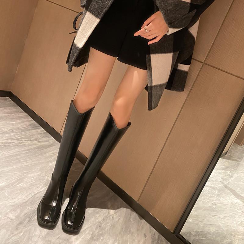 Boots fat mm thick legs 2025 big tube circumference v mouth long boots women thick heel thin brown knight boots