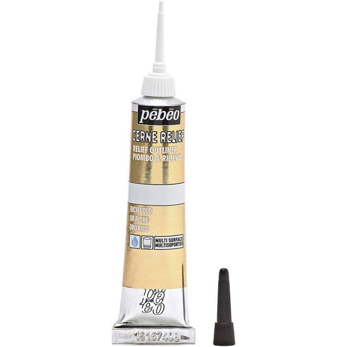 Cerne relief - Pébéo - Or riche - Tube de 20ml - Peinture à base d'eau - Finition brillante