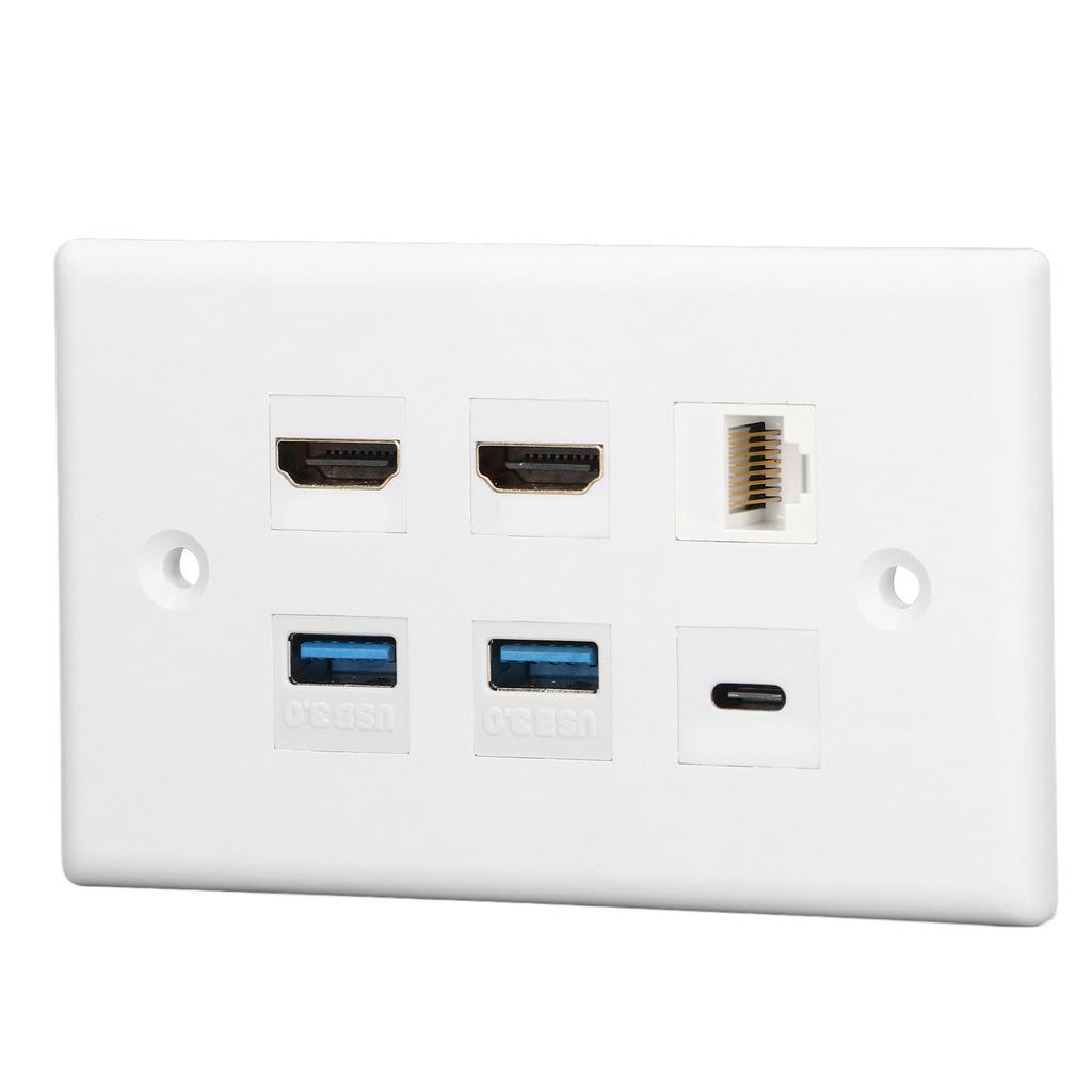 6 Port Wall Plate 2xHD Multimedia Interface 2xUSB3.0 1xType C 1xCat6 Ethernet Wall Plate for TV
