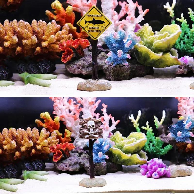 1Pc Resin Aquarium Decoration Ornaments Artificial Shark Warning Sign Landscaping Accessories for Fish