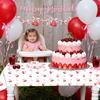 Cherry Party Decorations,Cherry Bow Birthday Banner Cherry Disposable Tablecloth Tattoo Stickers Fan-Shaped Cherry Bow Paper Plates with Napkin Sets