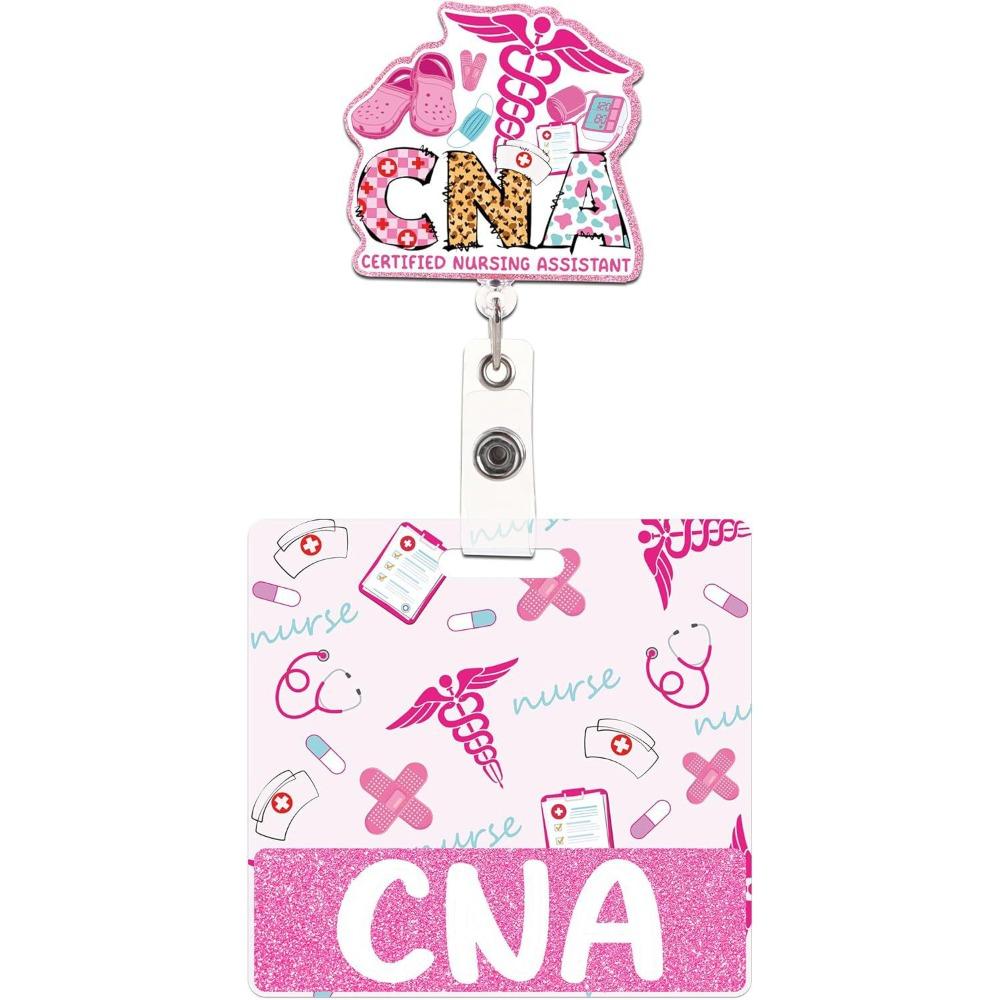 Pink Glitter Nurse Badge Reel 60 Rotating Name Cards Holders Retractable ID Holder  Resident Nurses