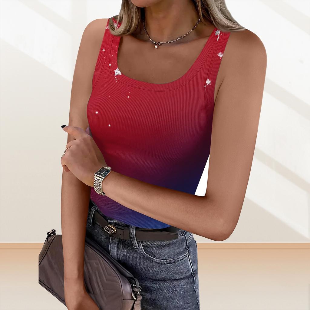 Women's Summer Fashionable Casual Independence Day Printed Round Neck Sleeveless Top Fitted Vest