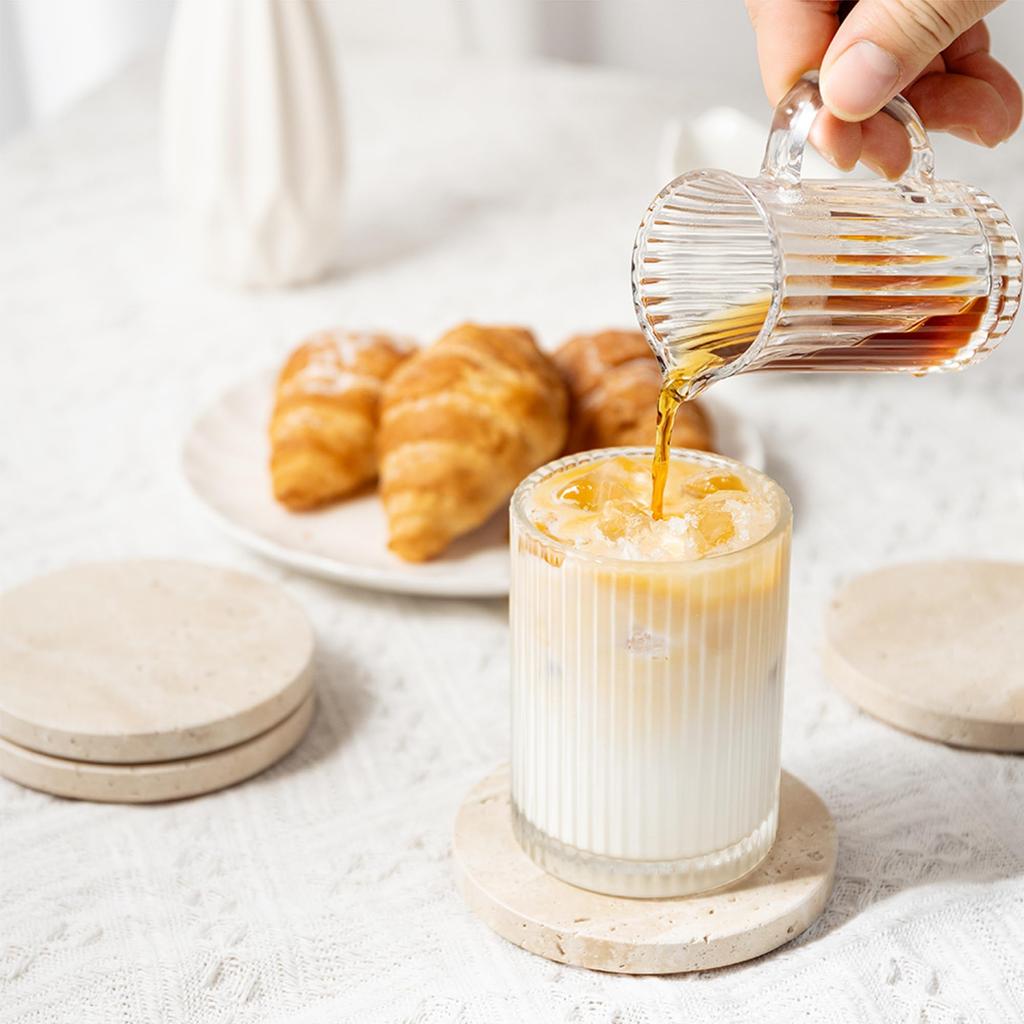 WORHE Marble Travertine Round Coaster Set of Stylish Stylish Absorbent Jewelry Modern Home Decor Perfect for Coffee Table Bar Decor Drink and Interior