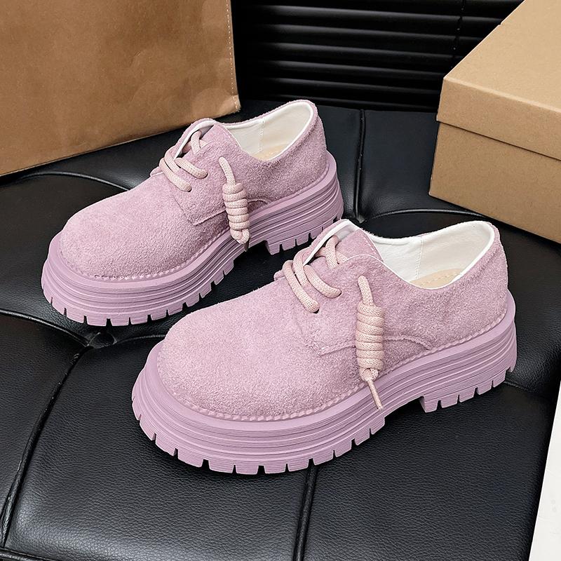 

Fashion 2025 Spring and Autumn Retro English Trifle Big Head Brown Green Heightened Waterproof Women s Single Shoes 35 фиолетовый
